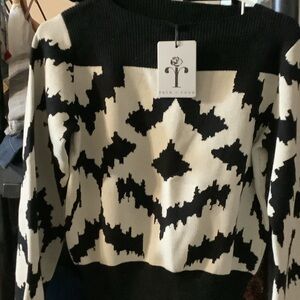 Rain + Rose Black and White Patterned Sweater